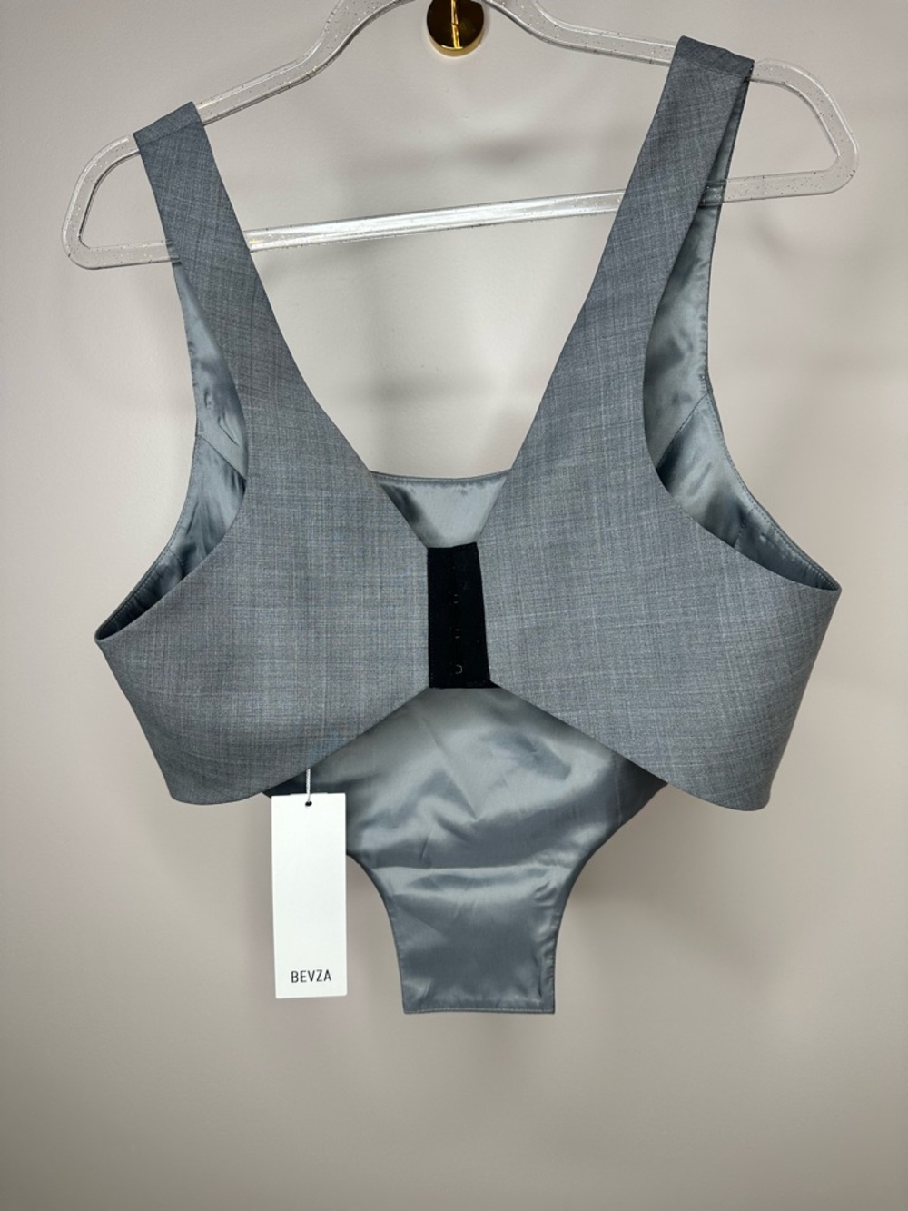 BEVZA Grey Corset Top | Designer Cropped Structured Top | High Fashion Piece - Picture 3 of 10